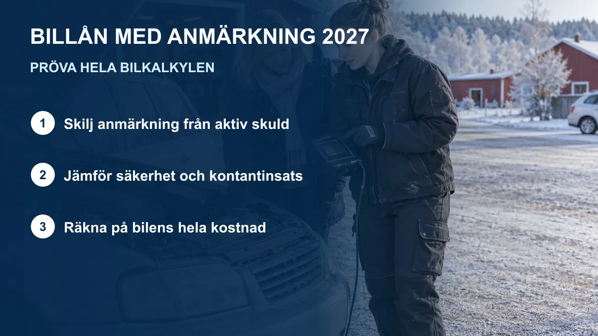 Två svenska kvinnor kontrollerar motor och diagnosdata på en äldre silverfärgad bil vid en vintrig fordonsverkstad