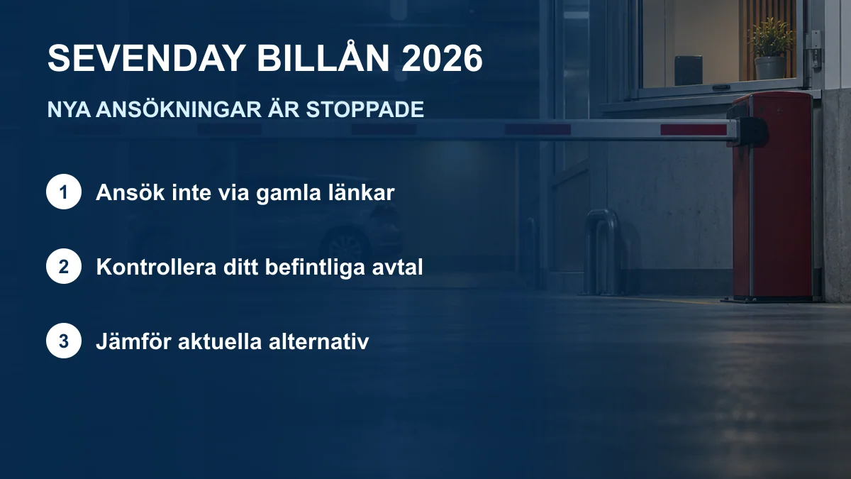 Nedfälld garagebom och tre steg för SevenDay billån 2026: ingen ny ansökan, kontrollera befintligt avtal och jämför aktuella alternativ