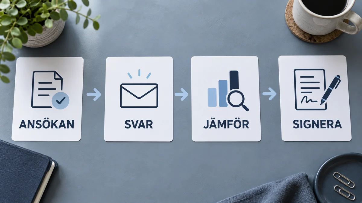 Fyra steg från ansökan och svar till jämförelse och signering av ett låneavtal
