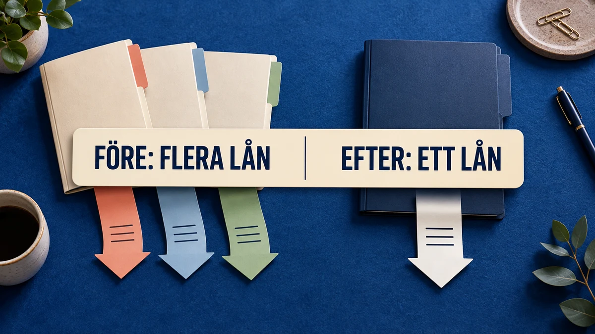 Tre separata lån före samling jämförs med ett enda lån efter samling