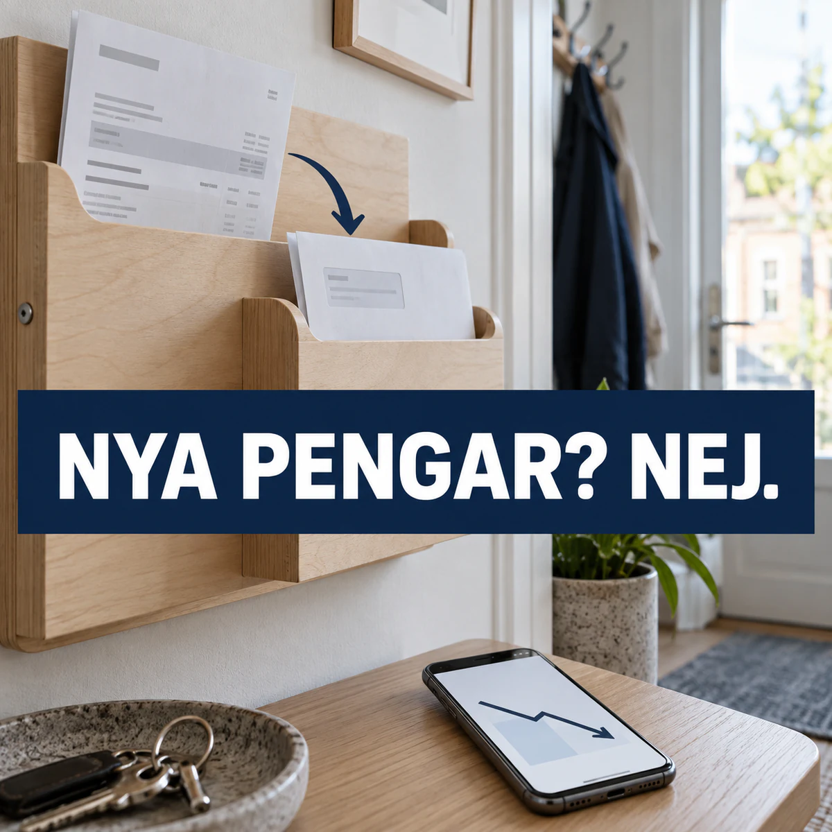 Två fack för en befintlig kredit och en ny betalningsplan med texten Nya pengar? Nej.