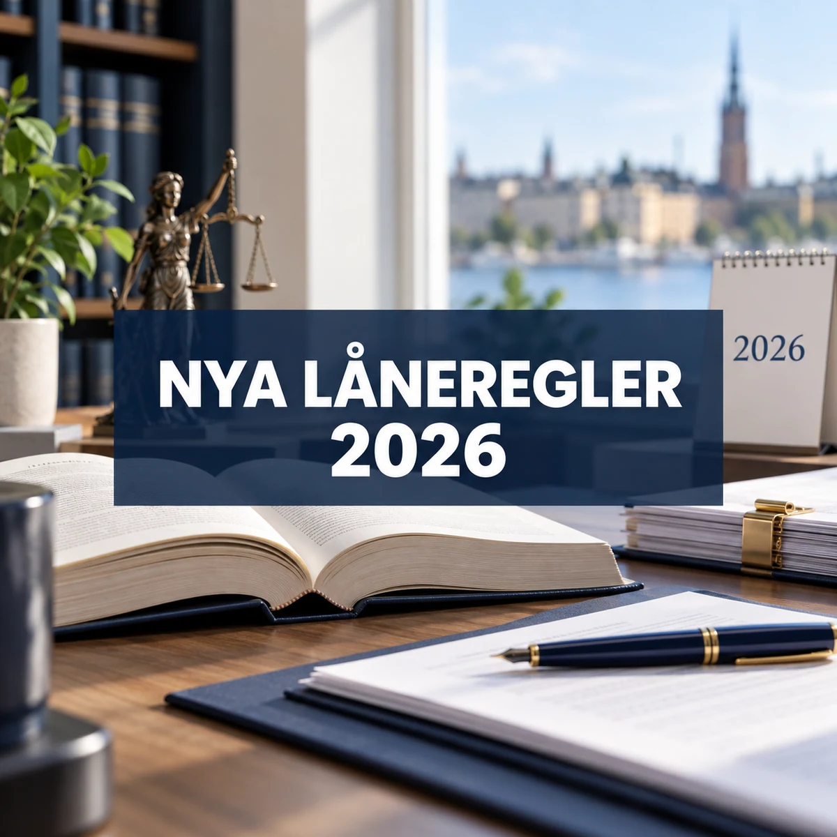Lagbok och dokument med den centrerade texten Nya låneregler 2026